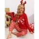 thumbnail image 3 of Conjunto de pijamas navideños para toda la familia INSPIRAR CHIC, con estampado de ciervo, mangas largas, parte superior con estampado lindo y pantalones ["Mujeres"] L Rojo, 3 of 6