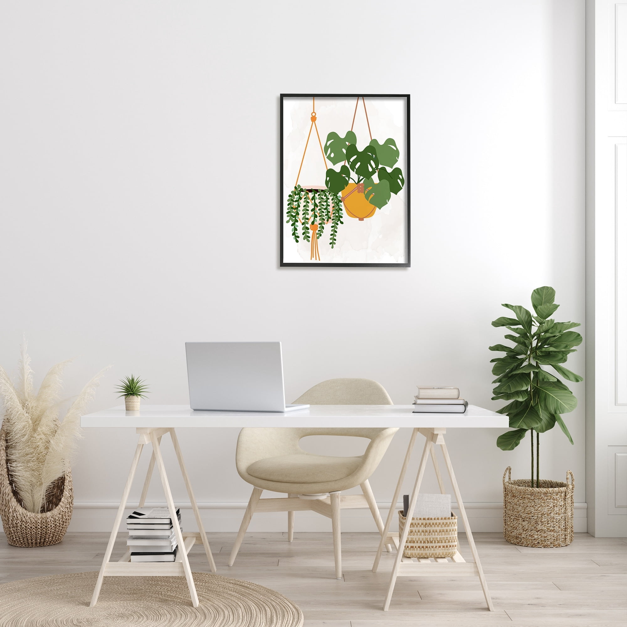 Stupell Industries Casual Hanging House Plants Botanical Monstera Leaves Graphic Art Black Framed Art Print Wall Art, Design by Kim Allen