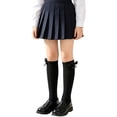 thumbnail image 2 of fnnxnal Girls Knee High Cotton Socks with Bow, Preppy School Uniform Style, Breathable Seamless Toe, Black, Size 3-4 5-6 7-8,Size 5-6T, 2 of 8