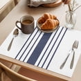 thumbnail image 3 of Blue Vertical Striped Placemats Set of 6 White Minimalist Modern Place Mats Indoor Wipeable Table Mats Washable Cloth Dining Table Placemats for Kitchen Holiday Party Home Decor 13x19 Inch, 3 of 9