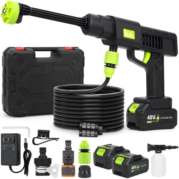 990 PSI Cordless Pressure Washer  for 21V Battery,Portable Handheld Power Washer , 10 Speed Modes, 2 x 4.0 Ah Batteries, 6-in-1 Swivel Nozzle, 16.5FT Hose,for Car Yard Fence Wall Cleaning and Garden