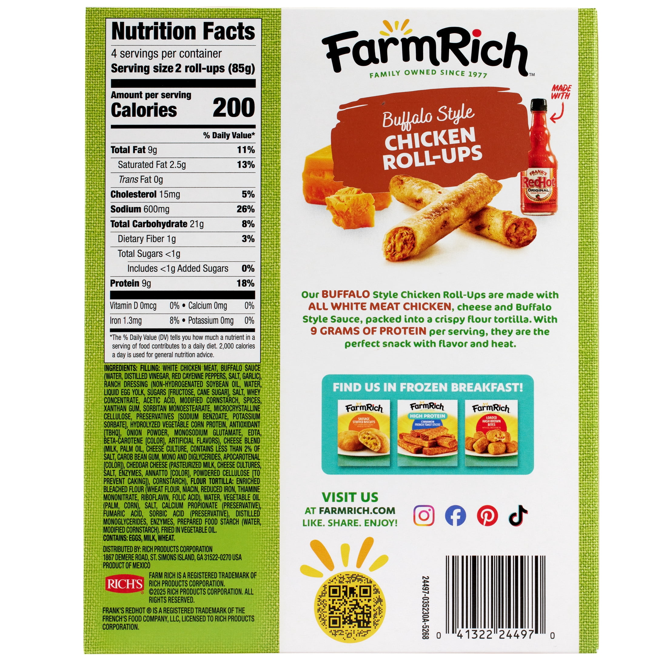 Farm Rich Buffalo Chicken Rollups, 12 oz (Frozen Snacks and Appetizers)