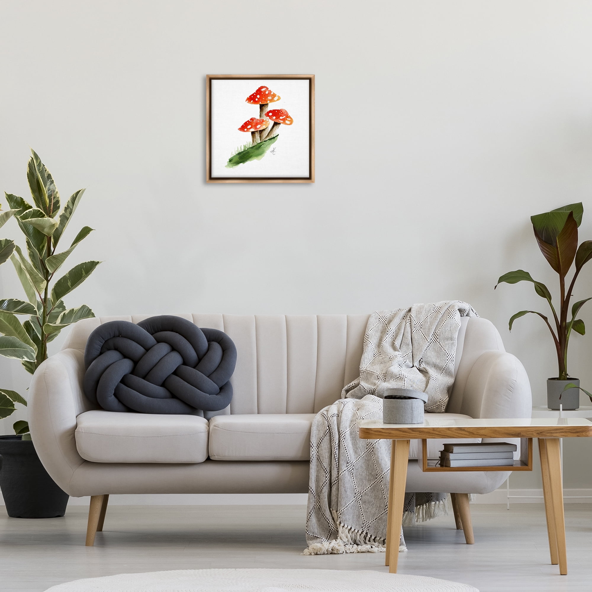 Stupell Industries Red Mushroom Trio Plants & Flowers Painting Brown Floater Framed Canvas Art Print Wall Art, 18 x 18
