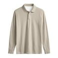 thumbnail image 7 of Hearthz S-4XL Men’s Polo Shirts V-Neck Collared Long Sleeve Shirts for Men Work Big and Tall Mens Solid Color T Shirts Khaki L, 7 of 7
