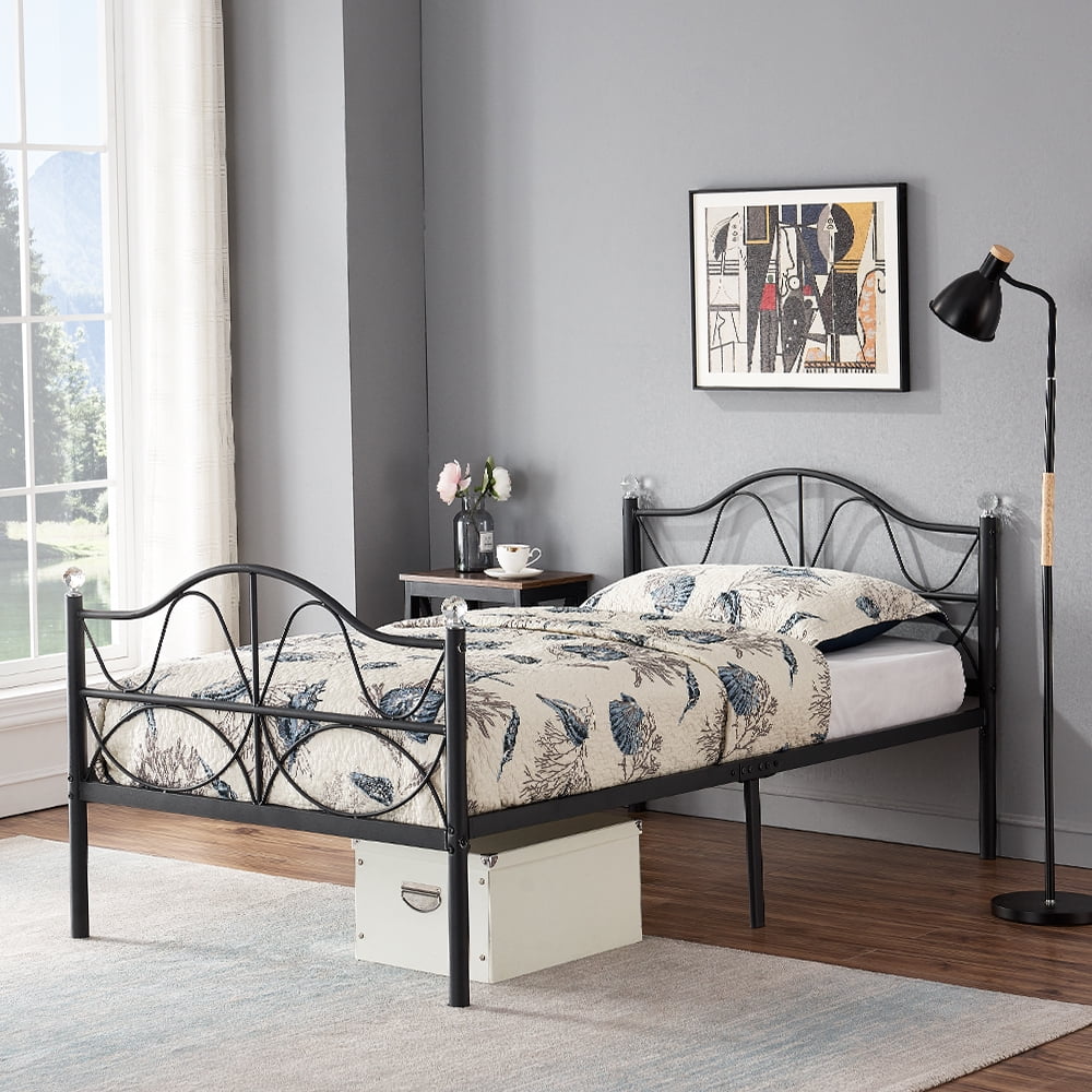 Twin Size Metal Bed Frame, Slats Support with Headboard & Under Bed