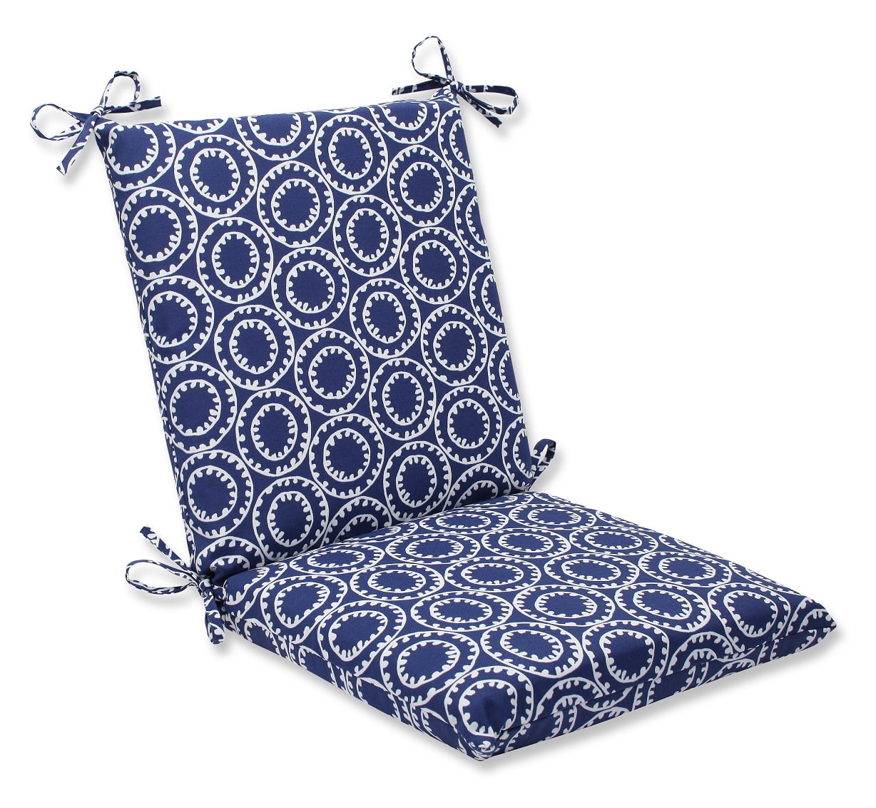 36.5" Blue and White Circle Outdoor Patio Chair Cushion