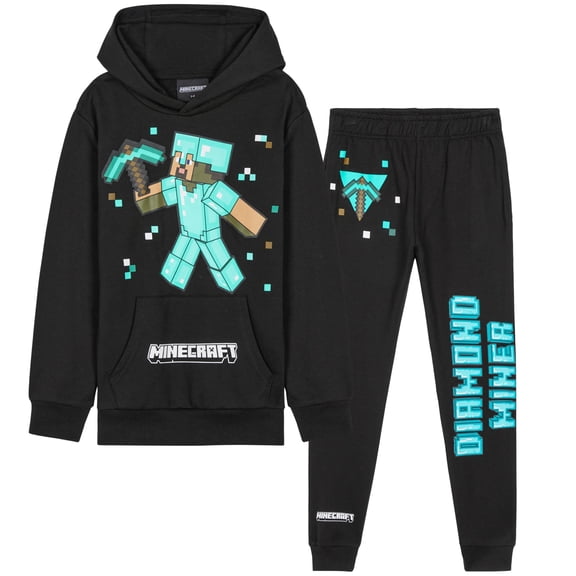 Conjunto de Buzo con Capucha y Joggers para Niños Minecraft Negro y Azul 13-14 Años