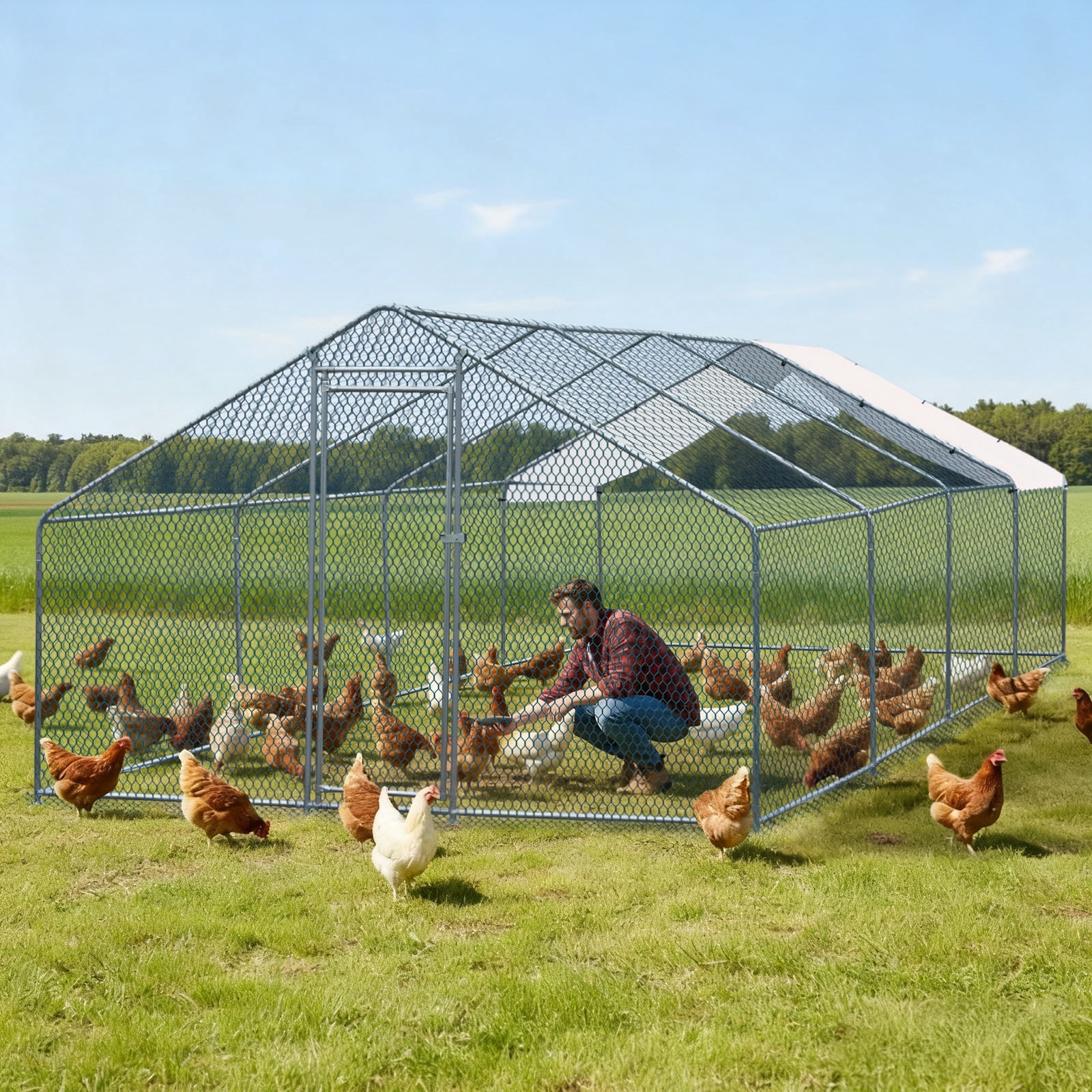 Ktaxon 6.5x6.5ft Metal Chicken Coop with Run, Walkin Poultry Cage