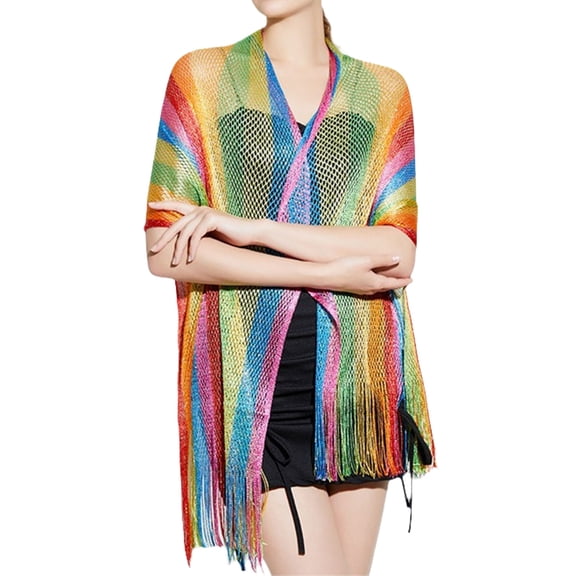 Trendy Rainbow Striped Scarf Fringed Neckerchief Shawl for Students and Adults Seeking Style and Comfortable Wear