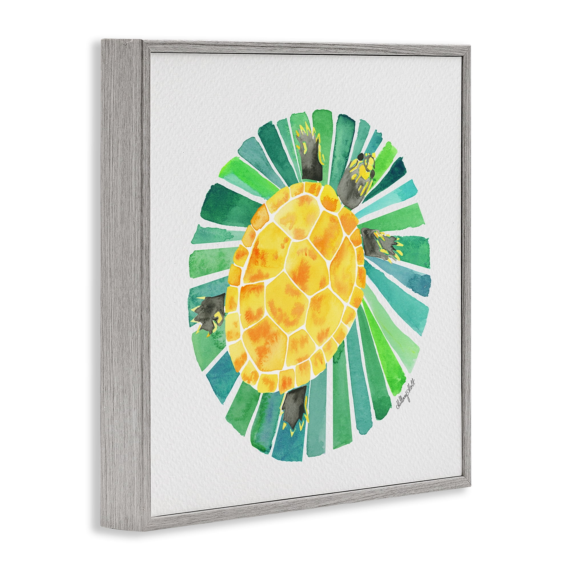 Stupell Industries Lotus Garden Turtle Gray Framed Giclee Art, design by Hillary Holt