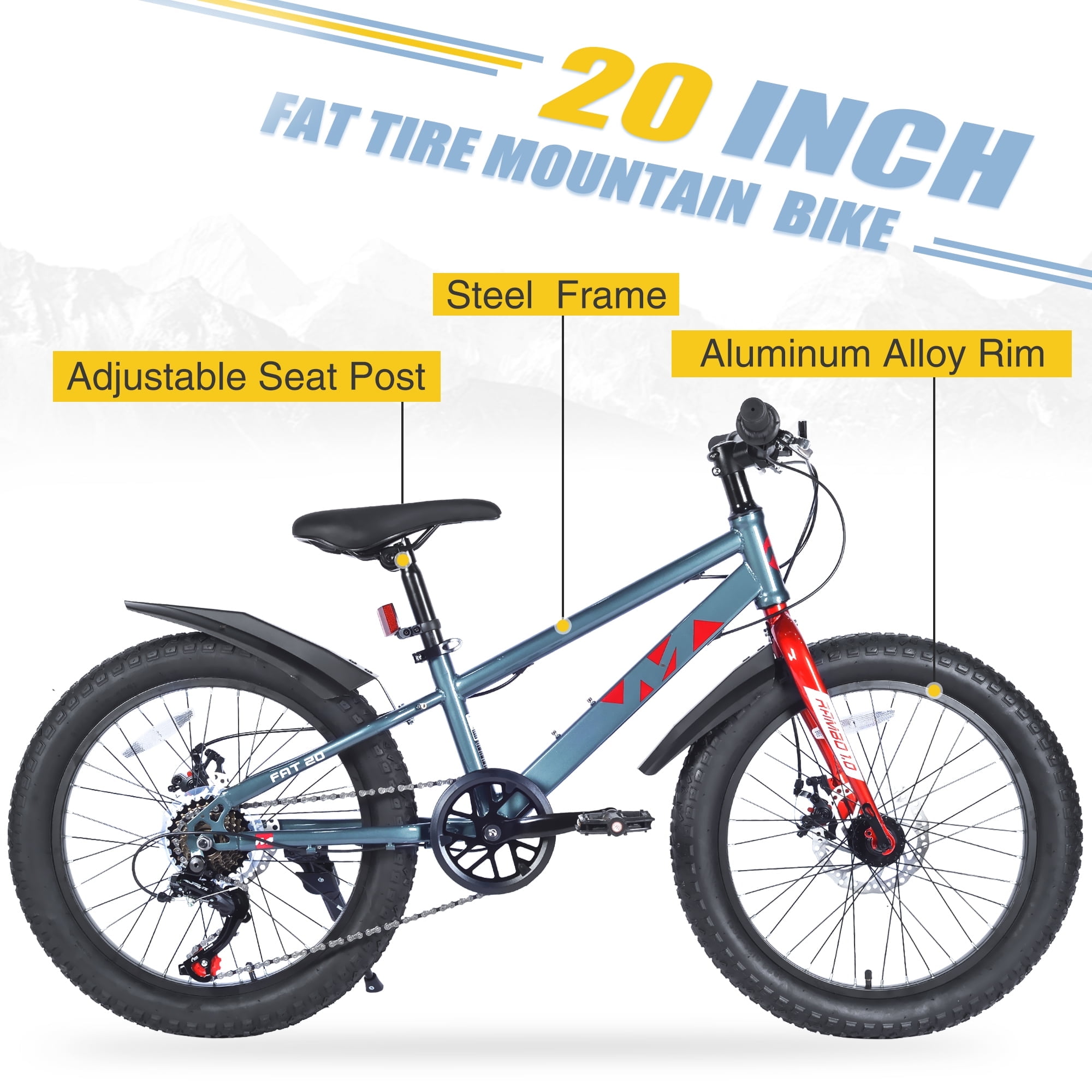 Harmie 20 Inch Mountain Bike Adult Bicycle Steel Frame 7 Speed Disc Brakes City Commuter Outdoor Fitness Bike Gray