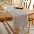 thumbnail image 3 of XINQIHANG Farmhouse Table Runner Rustic Style 13\u201c x 60\u201d, Braided Striped Linen Fall Table Runner 60 Inches Long with Tassels for Dining Room Kitchen Reading Dresser Décor,Brown, 3 of 6