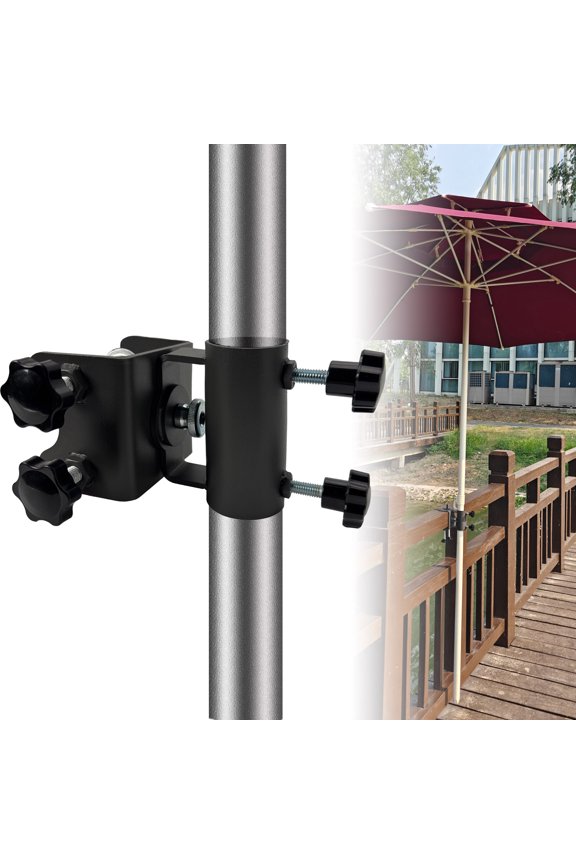 Heavy-Duty Patio Umbrella Clamp Stand - Adjustable Metal Umbrella Deck Parasol Holder Clip, - Patio Umbrella Stand for Beach, Deck, Boats, Chair, Balcony, Dock & More, Black