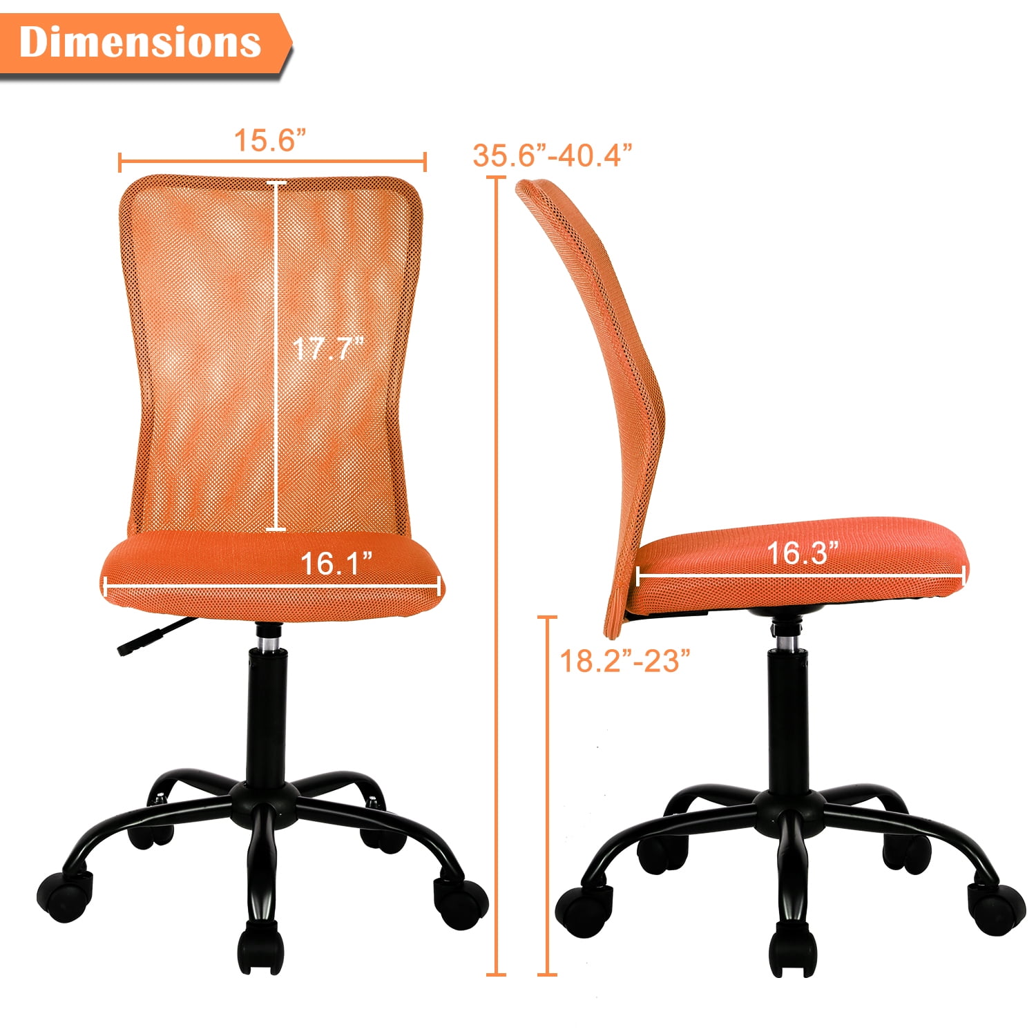 NiamVelo Armless Office Chair Ergonomic Mesh Computer Desk Chair for Adult with Lumbar Support Adjustable Rolling Task Chair, Orange