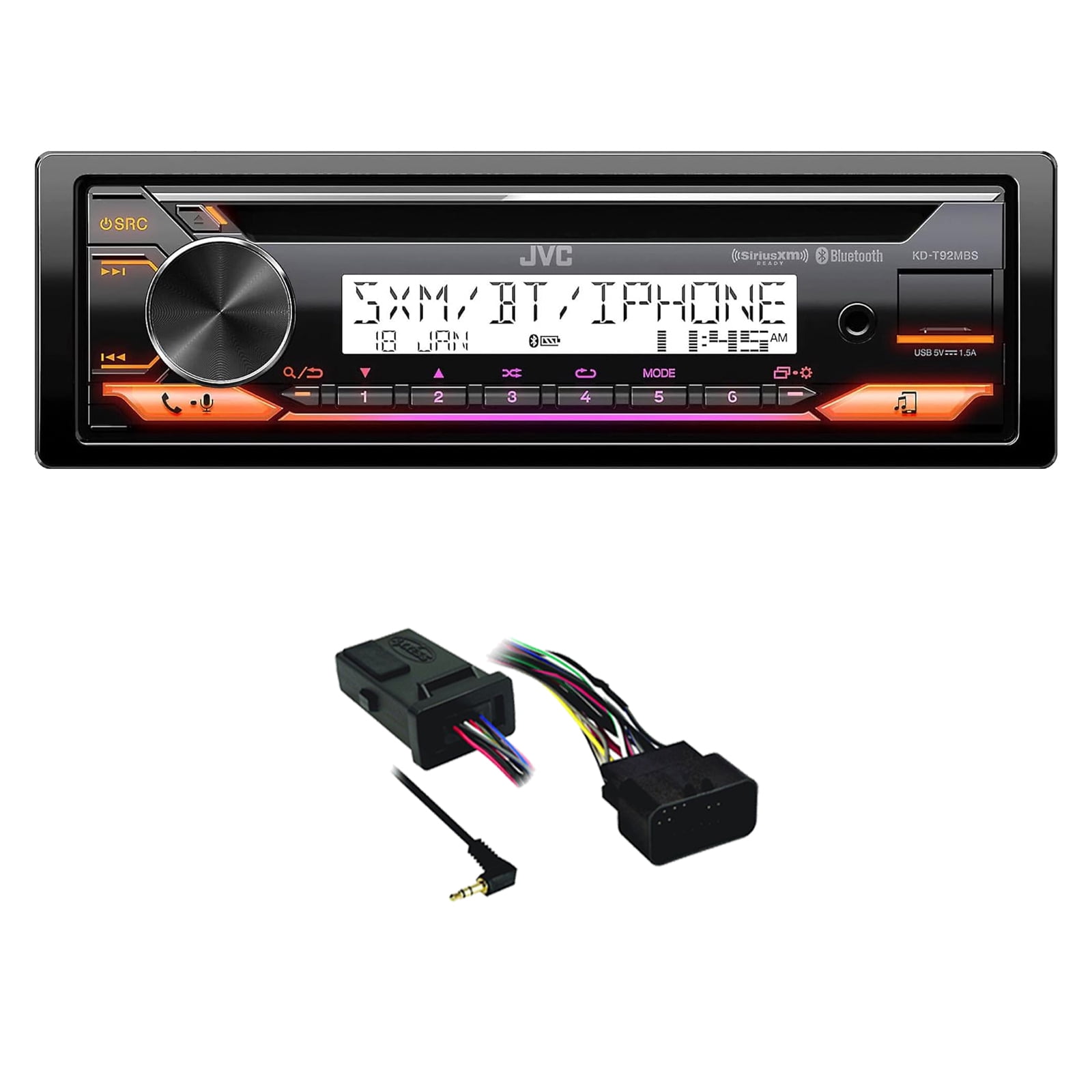 JVC KD-T92MBS Single DIN Marine Bluetooth USB AUX AM/FM Radio