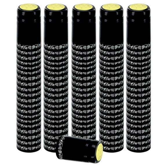 PVC Heat Shrink Capsules For Wine Bottles - 100 Count (Black and Silver)