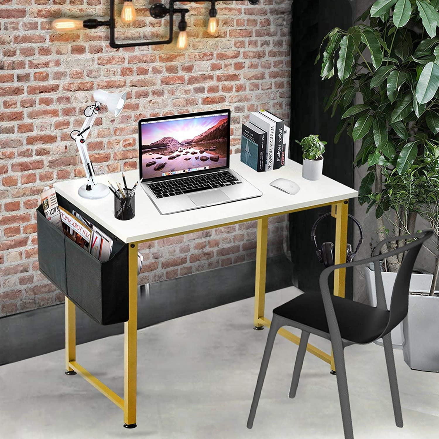 BOLUO Small Computer Desk for Small Spaces Solid Wood Rustic Home