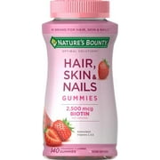 Nature's Bounty Hair, Skin & Nails with Biotin, Strawberry Gummies Vitamin Supplement, Supports Hair, Skin, and Nail Health for Women, 2500 mcg, 140 Ct
