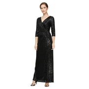 Alex Evenings Long Sequin Column Dress with Knot Front Detail (Womens, Black, 8)