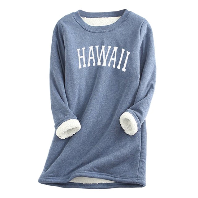 Bmisegm Haut Décontracté Imprimé à Col Rond pour Femmes, Ample et Chaud, Automne, sous-Vêtements Thermiques pour Femmes, Bleu P