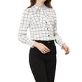 thumbnail image 4 of Allegra K Women's Work Button Front Shirt Tie Neck Smocked Cuffs Grid Graph Check Long Sleeves Blouse, 4 of 6
