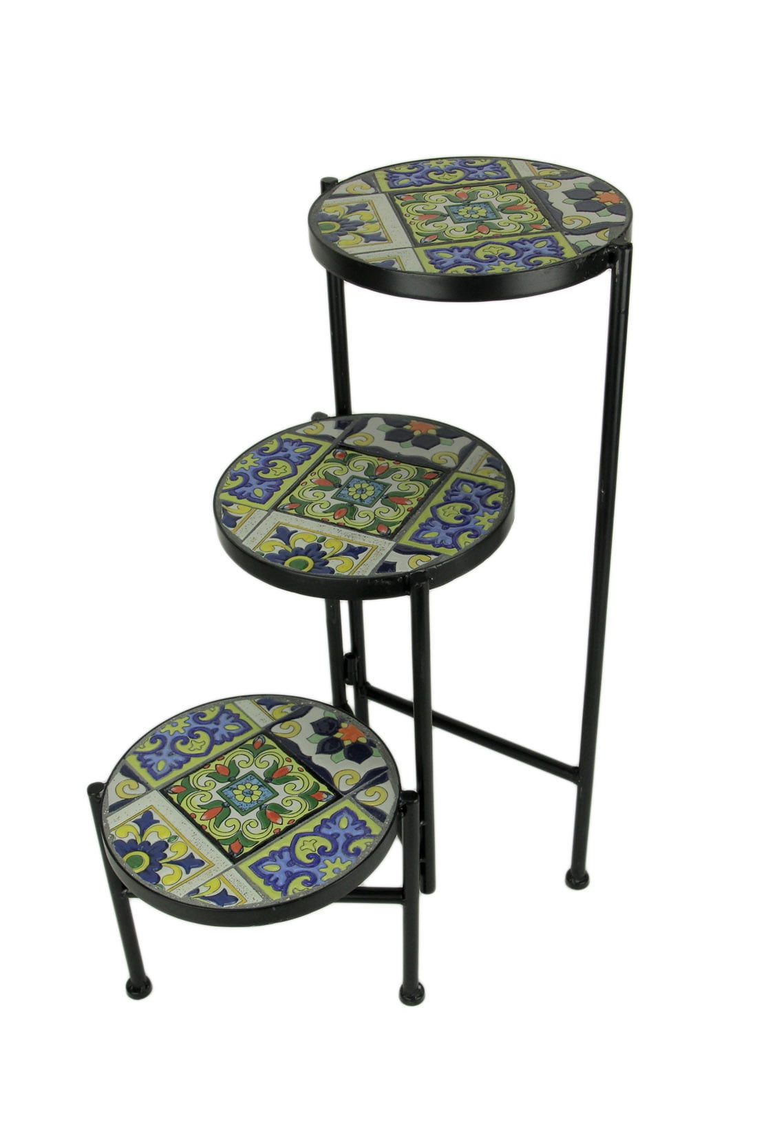 Colorful Ceramic Mosaic Tile Round 3 Tier Plant Stand