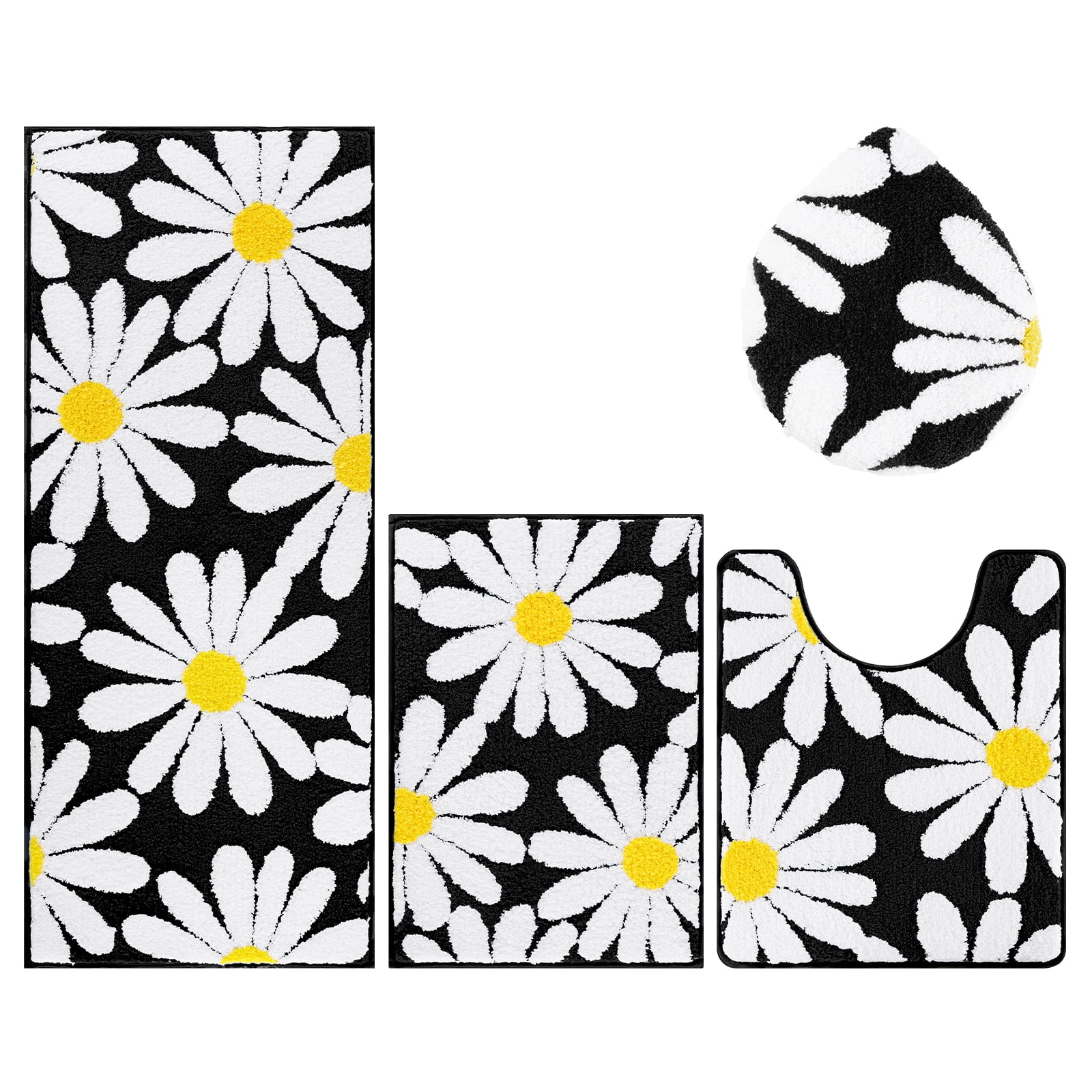 Bathroom Rugs Sets 4 Piece with Toilet Lid Cover, Non Slip Bathroom Mats Extra Soft Bath Rugs Absorbent Shaggy Rugs Perfect Plush Mats U-Shaped Toilet Rug and Toilet Cover