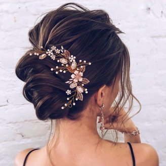 5 Pieces Gold Leaf Hair Pins Flower Pearl Hair Forks Bridal  display picture 1