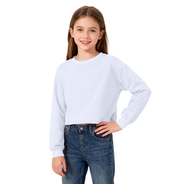 Cowsor Hauts Courts pour Filles, Chandail à Manches Longues pour Enfants, Chandails en Molleton Courts à Col Rond pour Filles
