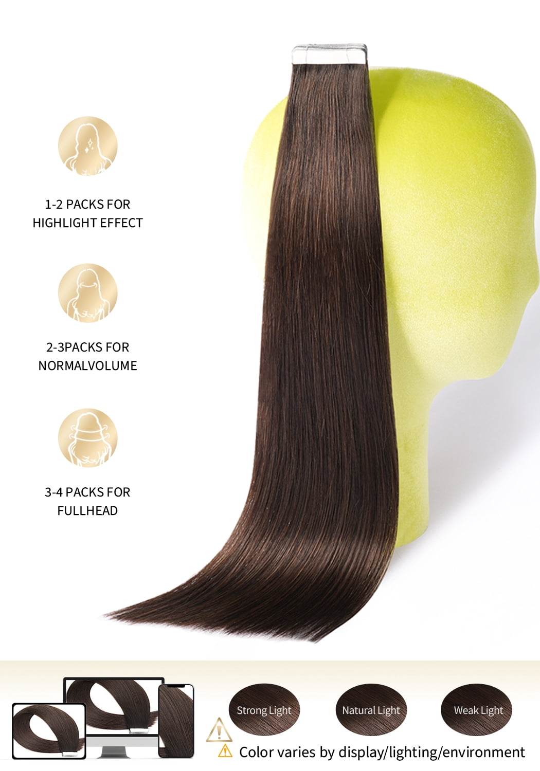 DNE Tape in Hair Extensions Real Human Hair 14 inches 20Pcs/40g/Pack Seamless #2 Dark Brown Dark Color Straight Invisible Double Sided Tape in Hair Extensions for Women/Girls