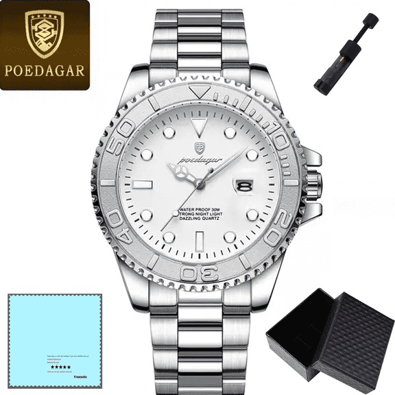 POEDAGAR New Waterproof and Luminous Fashion Ultra thin Design Men's Quartz Watch Father's Day Festival