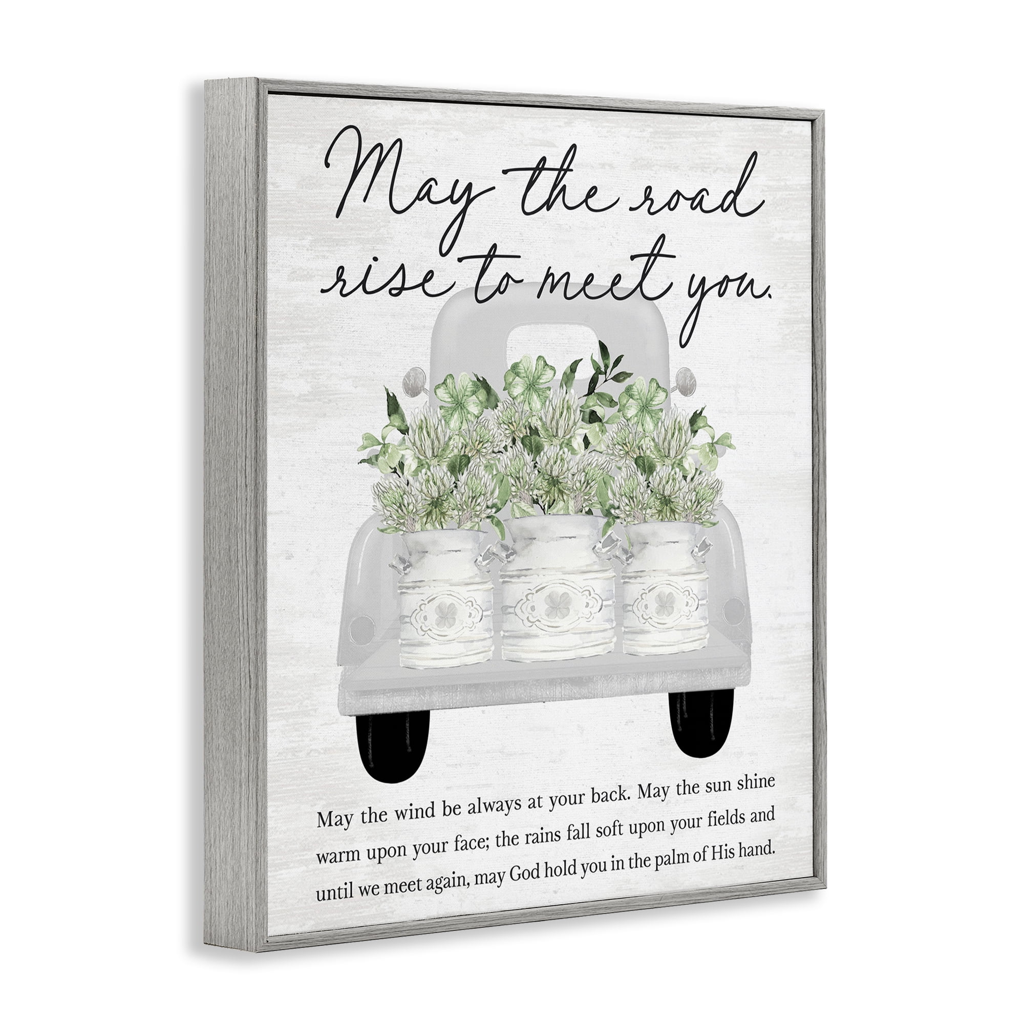 Stupell Industries Inspirational Spring Phrase Botanical & Floral Painting Gray Framed Art Print Wall Art, 16 x 20