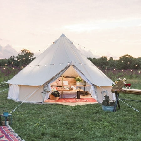 Outdoor Waterproof Family Camping Cotton Canvas Bell Tent Luxury Glamping Yurt Diameter 5M (16.4FT)