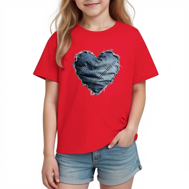 Blusas y camisas de manga corta con cuello redondo para niños y niñas, camisetas gráficas de manga corta, blusas con estampados bonitos para la temporada escolar.