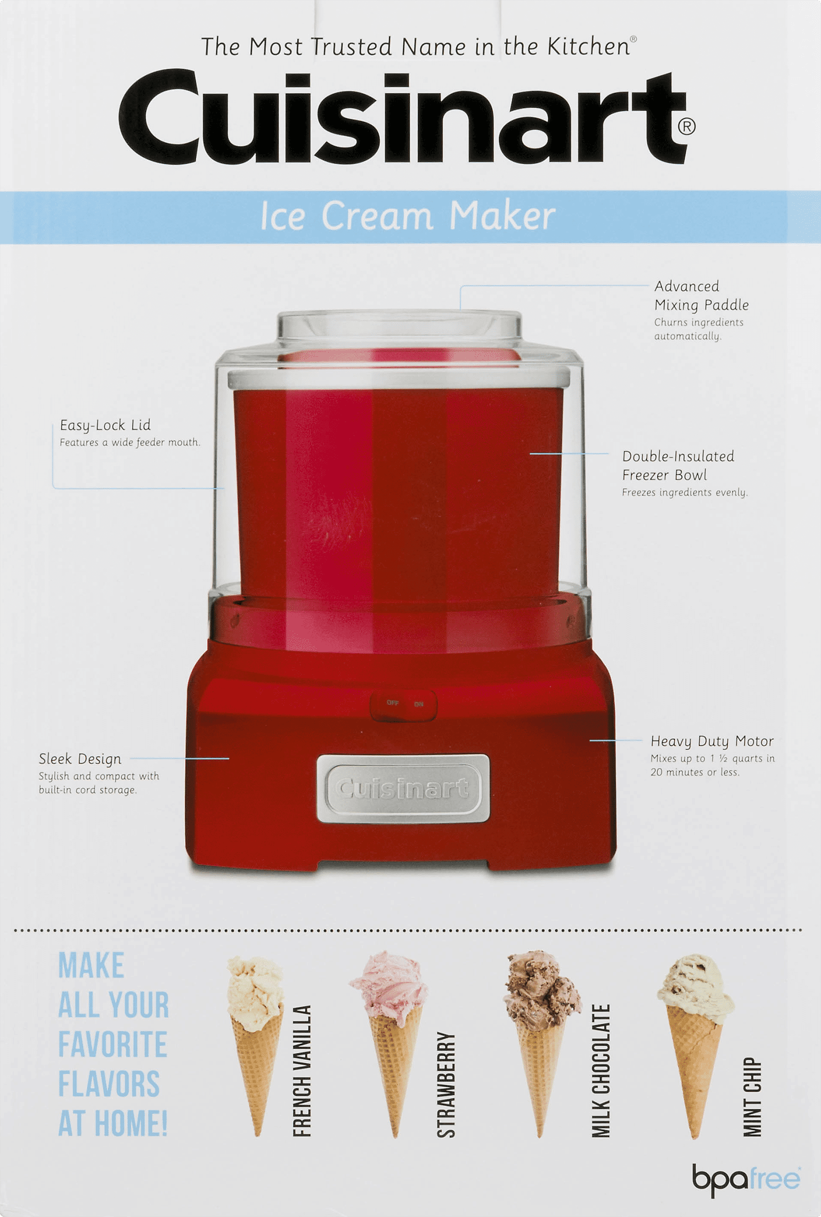  Cuisinart Ice Cream Maker Machine for Frozen Yogurt, Sorbet,  Gelato, Ice Cream & Frozen Drinks - Makes Treats in Minutes with Large  Ingredient Spout for Mix ins, Stainless Steel/Red, 2 Quart