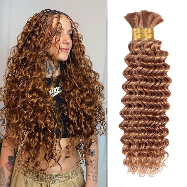 Cabello humano trenzado Ocahsm, castaño y jengibre, 45 cm, 100 g, 2