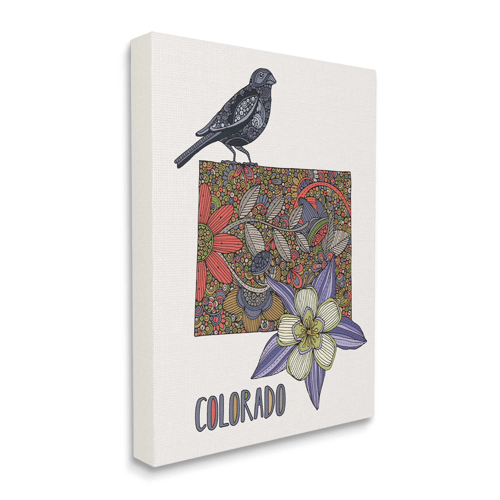 Stupell Industries Colorado State Flower & Bird Detailed Flower Pattern Graphic Art Gallery Wrapped Canvas Print Wall Art, Design by Valentina Harper
