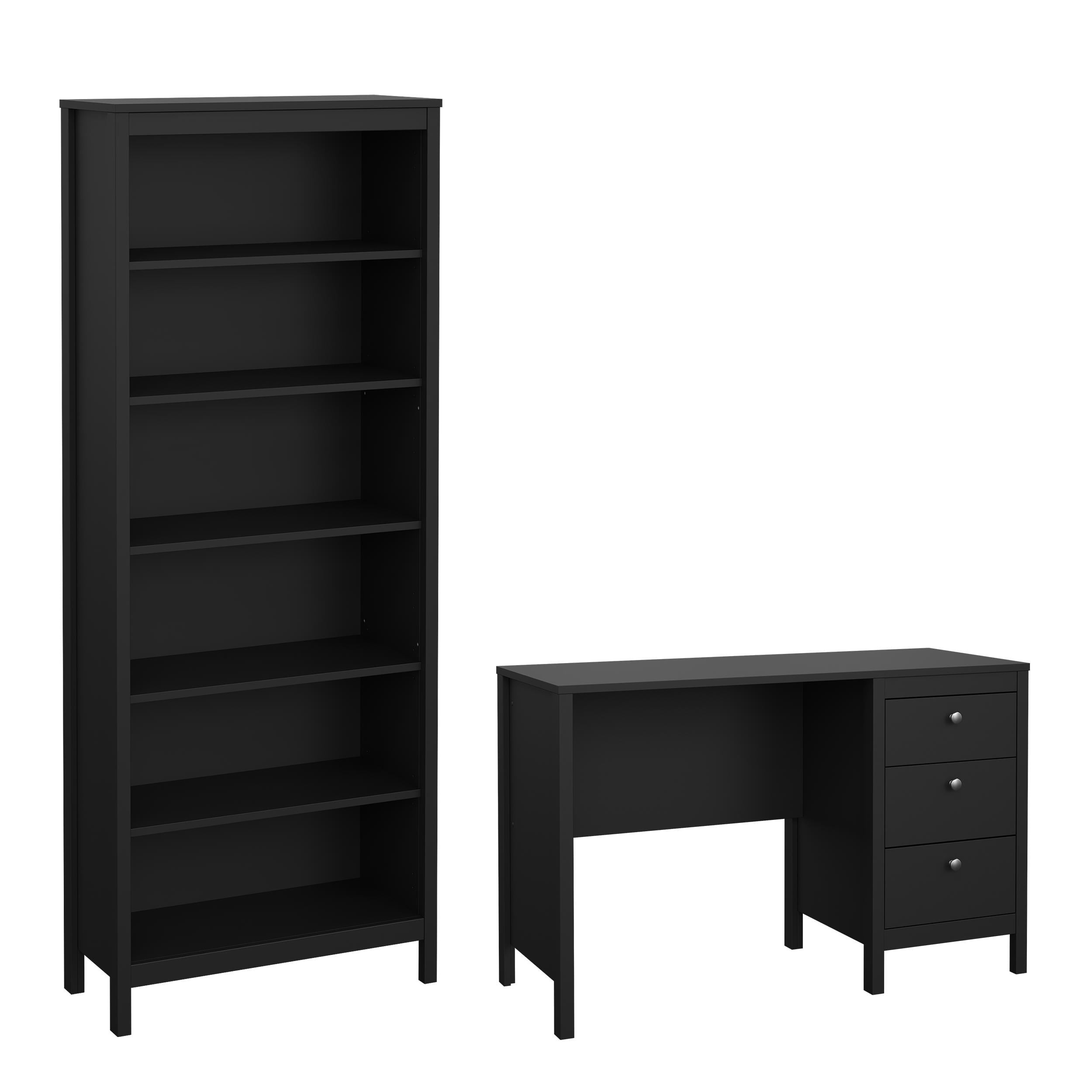 Tvilum Madrid 2-Piece Home Office Set with Desk and Bookcase, Matte Black