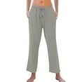 thumbnail image 2 of Wide Leg Linen Pants Women Summer Baggy Boho Casual Elastic Waist Long Lounge Travel Pants Trousers with Pockets Light Gray 2XL, 2 of 6