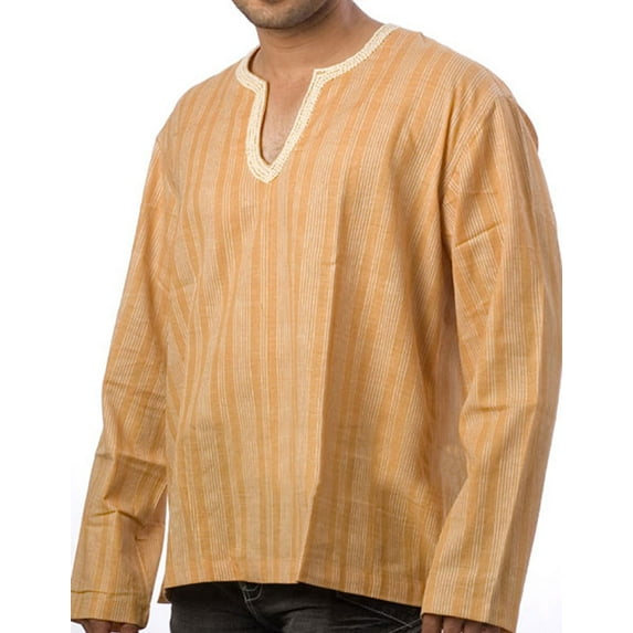 Light Yellow Handloom Cotton Embroidered Kurta (Large-42)