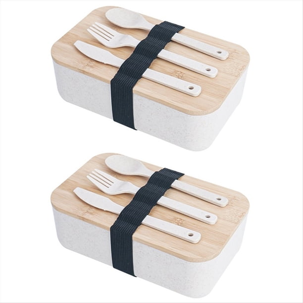 Fiambrera Portátil con Tapa de Madera de Bambú, Lonchera Aislante para Trabajadores de Oficina, Lonchera Japonesa para Sushi, Color Cremoso