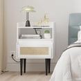 thumbnail image 4 of Rattan Nightstands Set of 2, Black Side Table with Drawer and Storage Shelves, Small Bedside Table with Charging Station, Wood End Table for Bedroom, Living Room, Sofa, White, 4 of 5