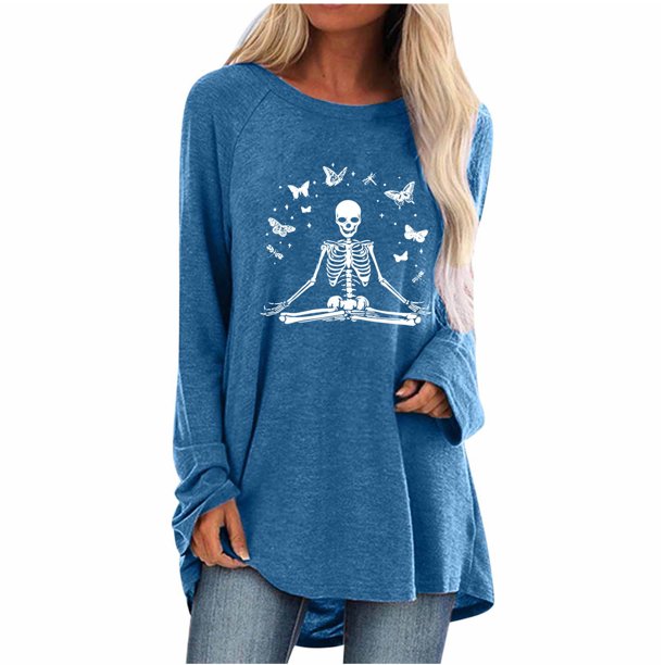 Camisas Para Mujer Camisetas de Gran Tamaño Manga Larga Cosplay Estampado Casual Cuello Redondo Camiseta Suelta Tops Blusa Camisas Odeerbi ODB134651