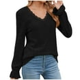 thumbnail image 3 of Ahuyic Womens Plus Size Top, Casual Long Sleeve Blouse For Autumns And Winter, Womens Casual Solid Casual-neck Lace Stripe Brushed Long Sleeved Shirt, 3 of 7