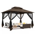 thumbnail image 5 of HAPPATIO Patio Gazebo 10' X 12', Ventilated Double Roof & Mosquito Netting, Outdoor Gazebo with Metal Frame, Soft Top Canopy for Backyard, Deck, Poolside, 5 of 8