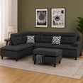 thumbnail image 5 of Benjara Olga 3 Piece L Shape Sectional Sofa- Ottoman- 2 Pillows- Charcoal Gray, 5 of 8