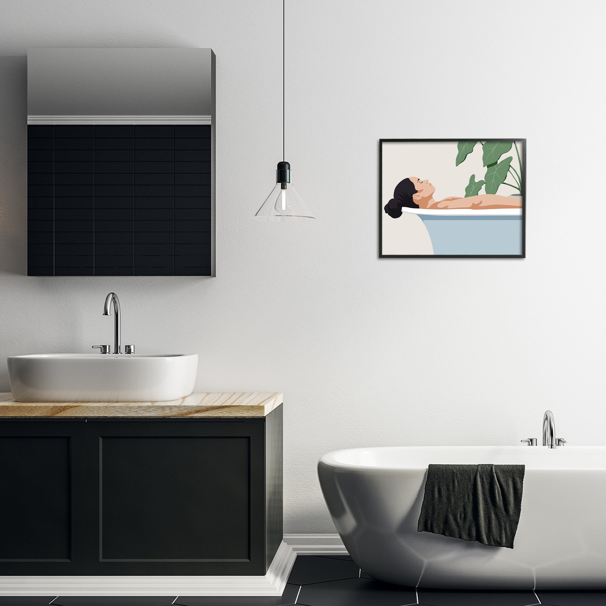 Stupell Industries Tub Relaxation Woman Black Framed Giclee Art, design by Marcus Prime