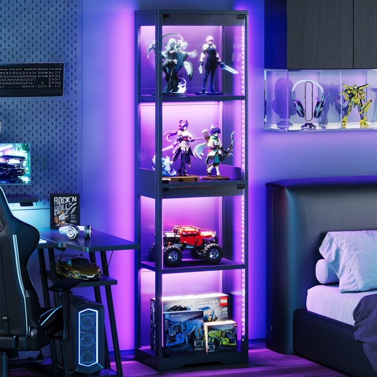 Casacomoda 4-Tier Gaming RGB Lights Display Cabinet, Corner