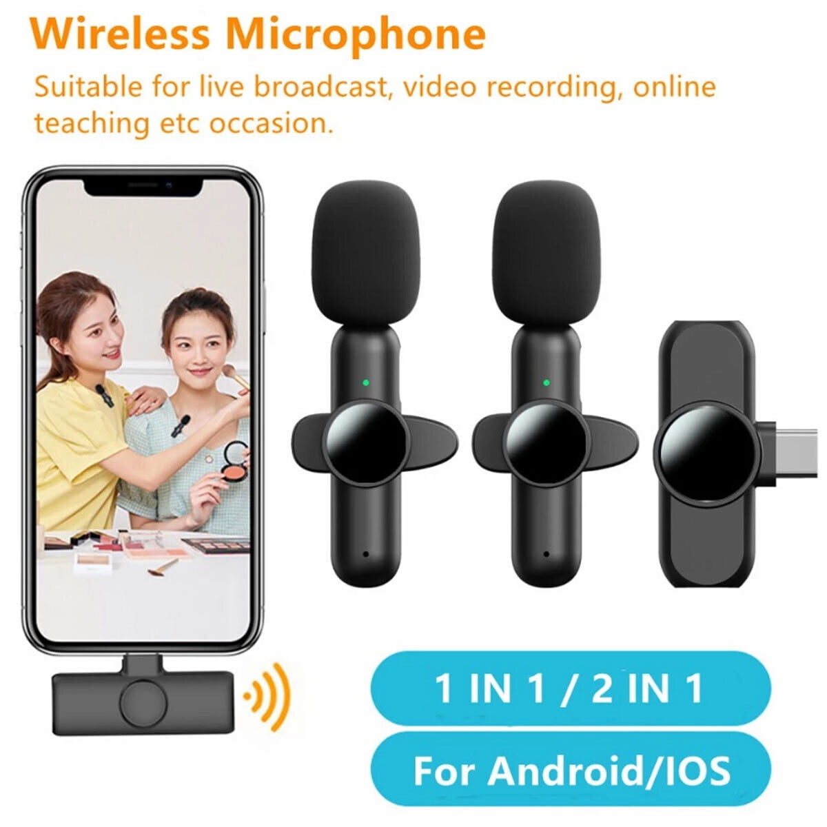 Mini Lavalier Microphone Wireless Audio Video Recording Mic For Android / iphone
