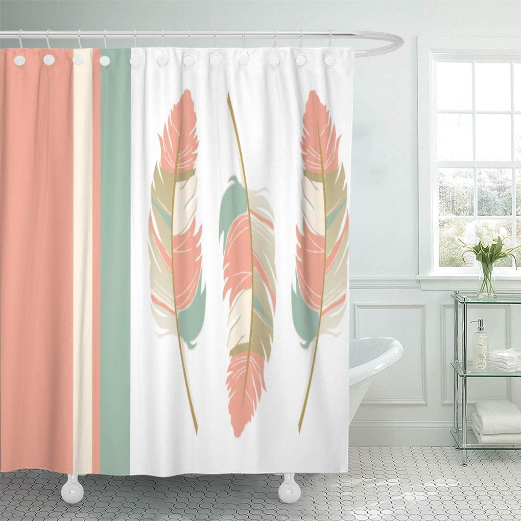 Yusdecor Popular In Coral Mint Green And Cream Pattern Styles Bathroom Decor Bath Shower Curtain 66x72 Inch Walmart Canada